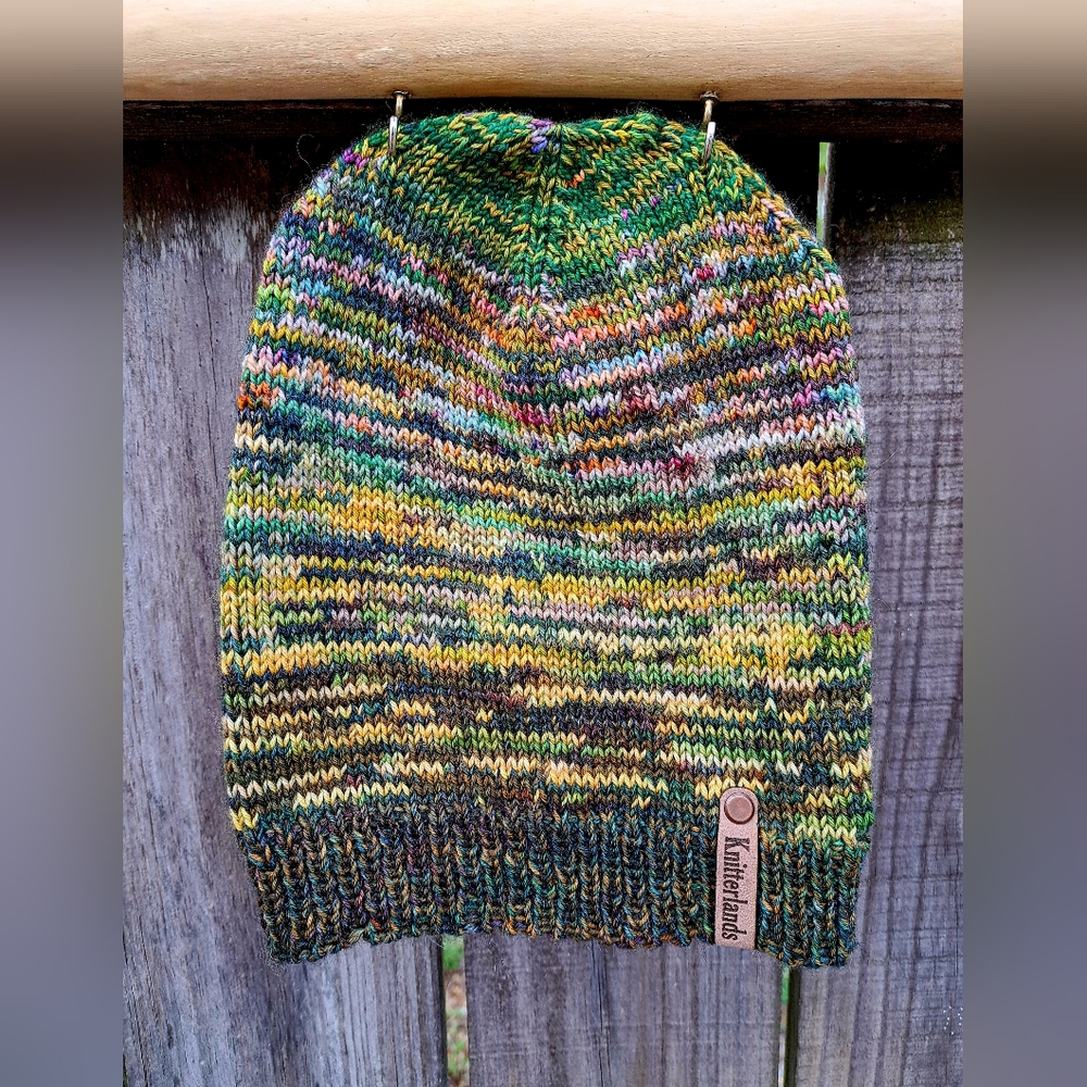Hand Knit Beanie Hat Stocking Cap Soft Premium Merino Wooll Multicolor Green